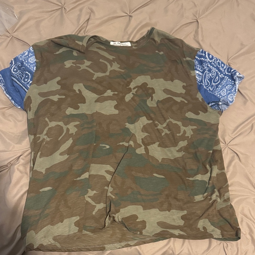 We The Free  Camo Tee with Blue Bandana Sleeves